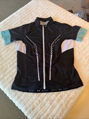 Women’s Black Utility Cycling Jacket with Light Blue Accents